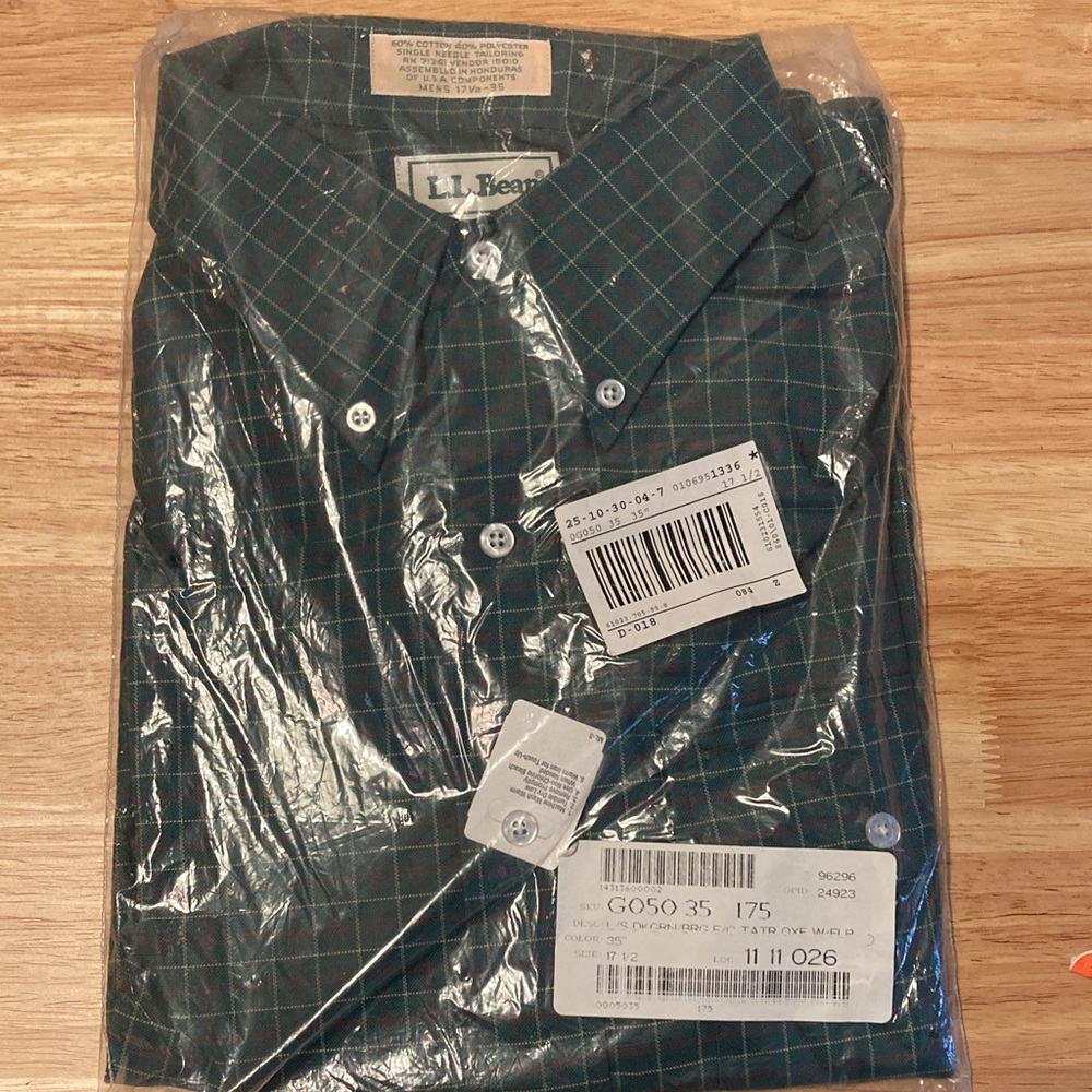 L.L Bean Collared Shirt men’s size 17.5/35 green, classic plaid XXL